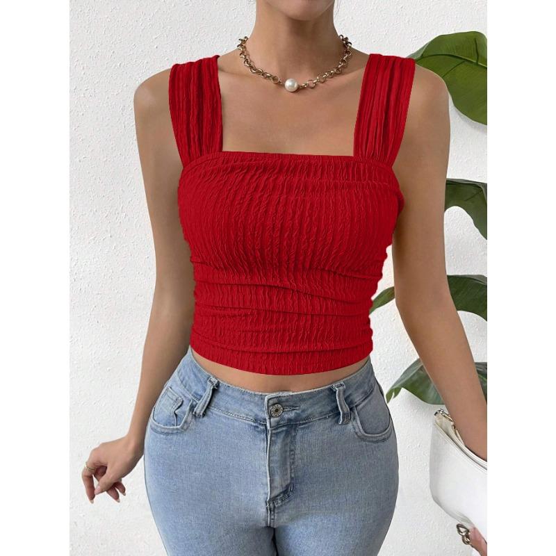 Spring and Summer Fashion Sleeveless Crop Top Square Neck Shoulder Strap Women's Vests