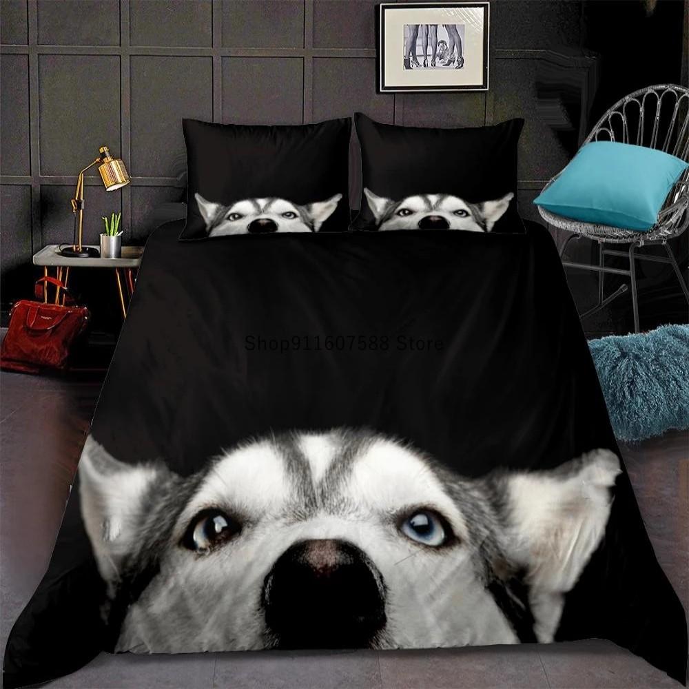 Zvíře Pes Husky Povlak na přikrývku Dospělí Děti Domácí textil Roztomilé Povlečení 2/3 Ložní soupravy Manželská postel King Full Size Dekor Domov
