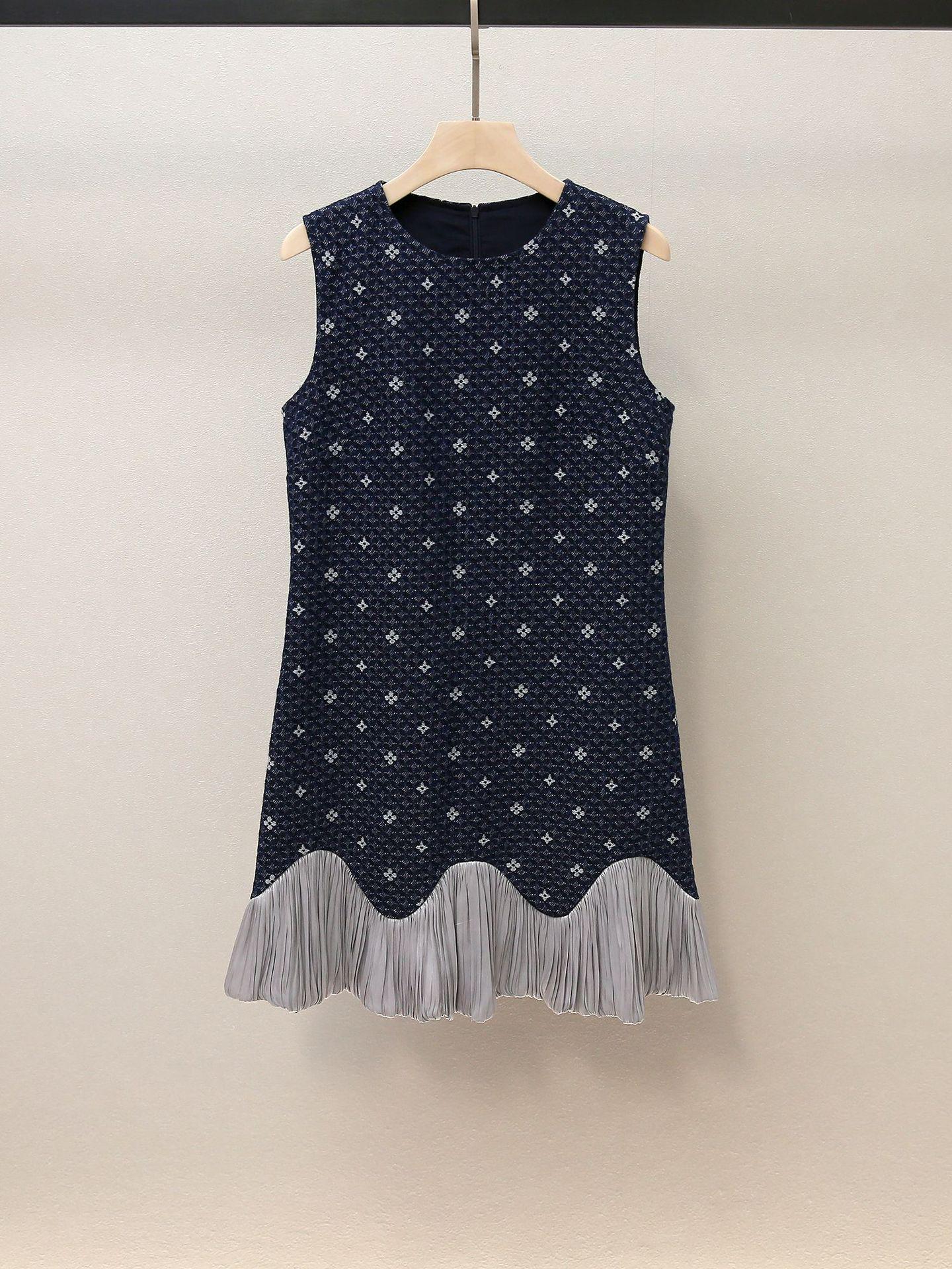 

Осеннее платье без рукавов с французским цветочным дизайном - Женская одежда высокого класса S синий