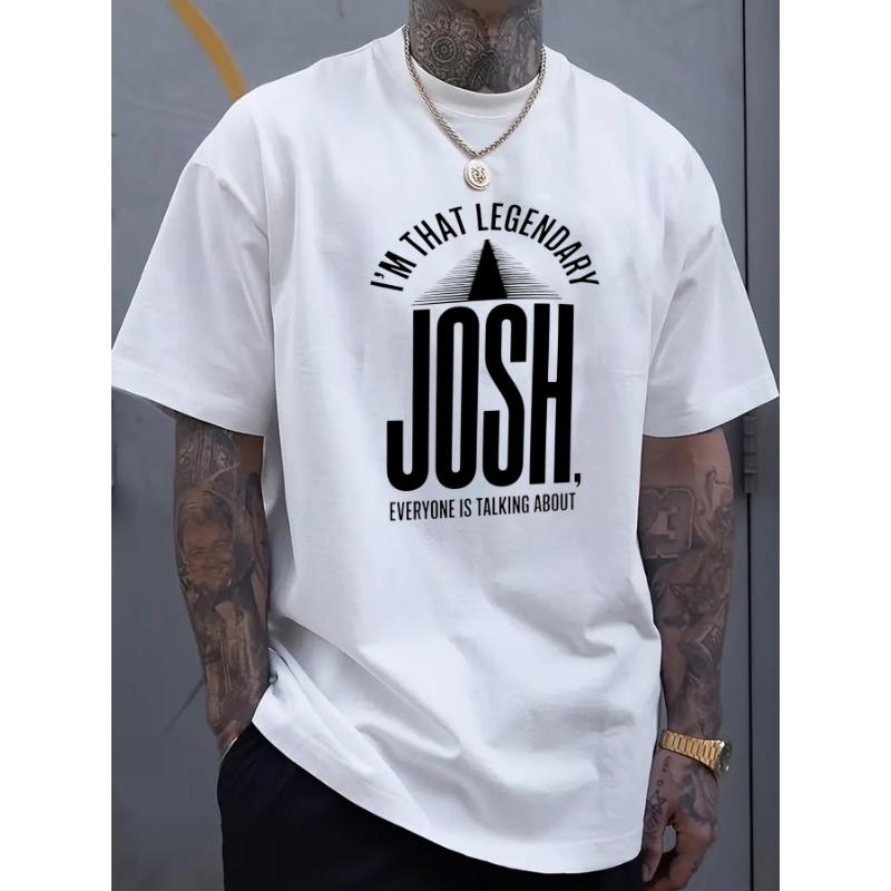 European Size Men's Black Graphic T-Shirt with "I'm That Legendary Josh" Print & Geometric Design - Short Sleeve Round Neck Casual Tee for Summer,