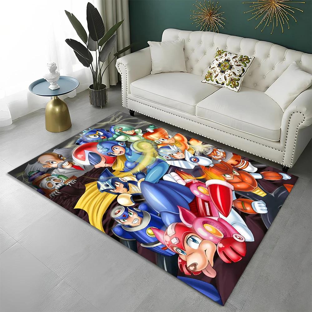 Retro Games Megaman Rockman Cartoon Carpet Rug for Home Living Room Bedroom Sofa Doormat Decor,Child Area Rug Non-slip Floor Mat