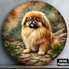 D Plat pc InXCm D Plat Rond Bord Vintage Plaque over Pekingees Schattige Hond Decoratief Bord Geschikt voor Woonkamer