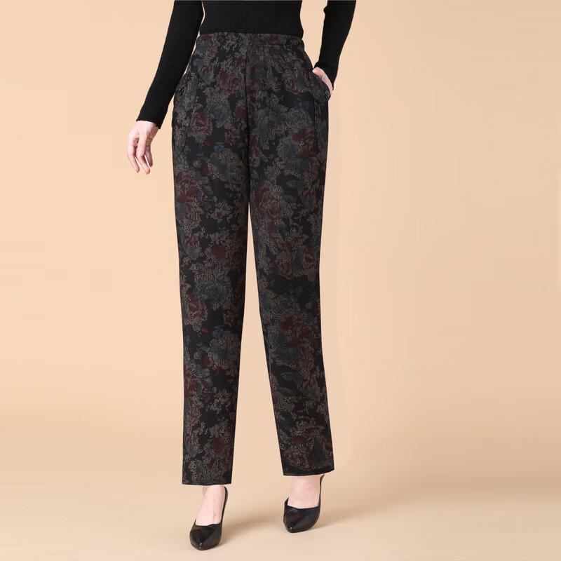 Xiao Fu Senior Women's High-Waisted Loose Floral Fleece-Lined Pants