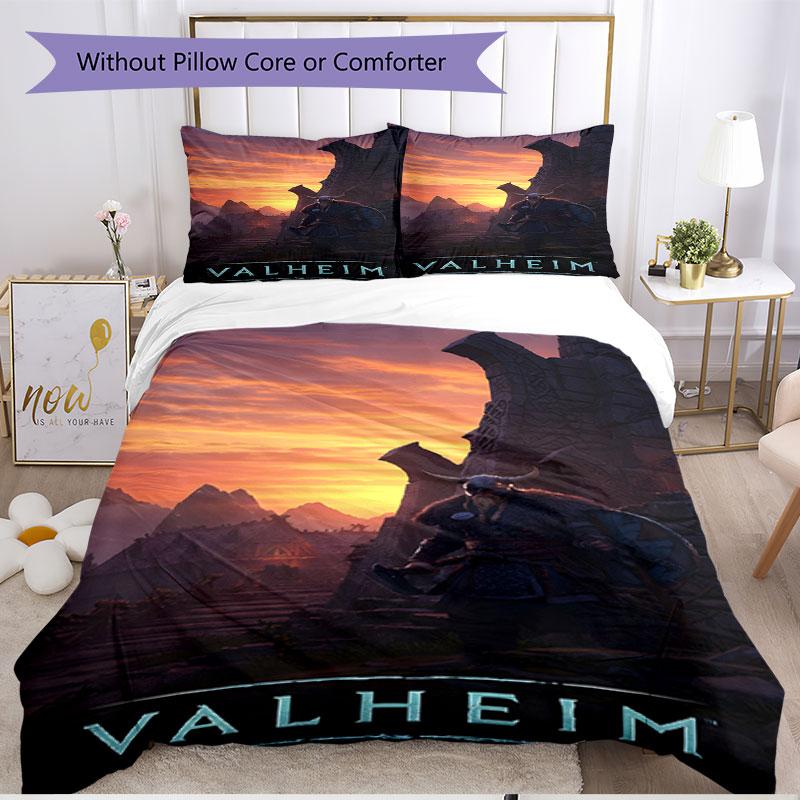 3pcs Duvet Cover Set (1*Duvet Cover + 2*Pillowcase, Without Core), Valheim Print Soft All‑Season Bedding Set, Home Bedroom Decor Gift