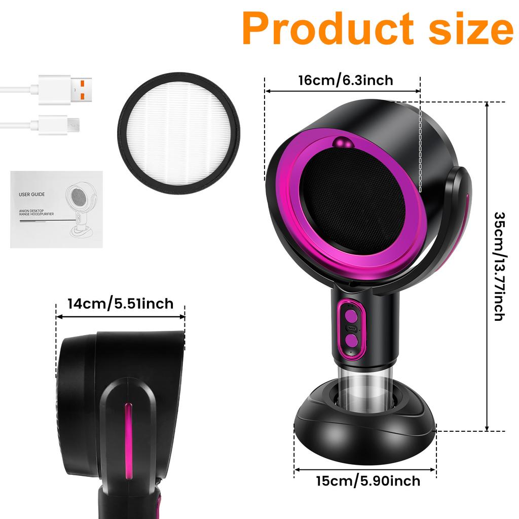 Desktop Range Hood,Mini Portable Extractor Hood with 2 Speed Adjustment, for Indoor BBQ, Wireless Desktop Kitchen Range Hood