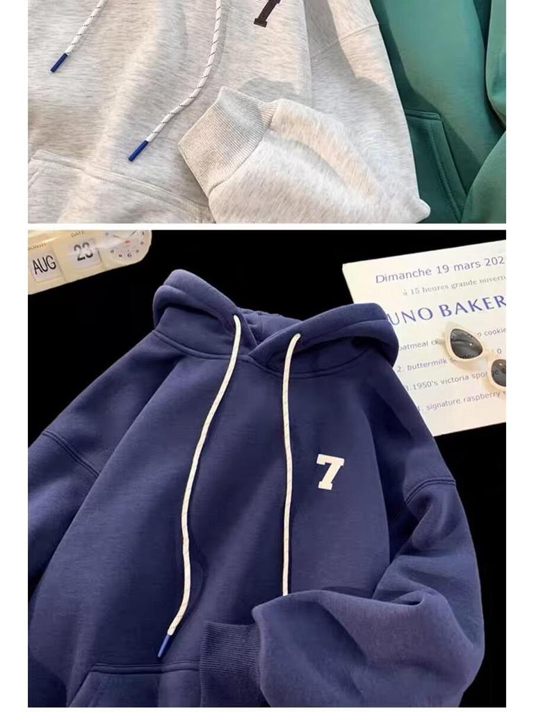 Unisex Loose Fit Thickened Velvet Hoodie with Logo Print for Autumn/Winter 2025