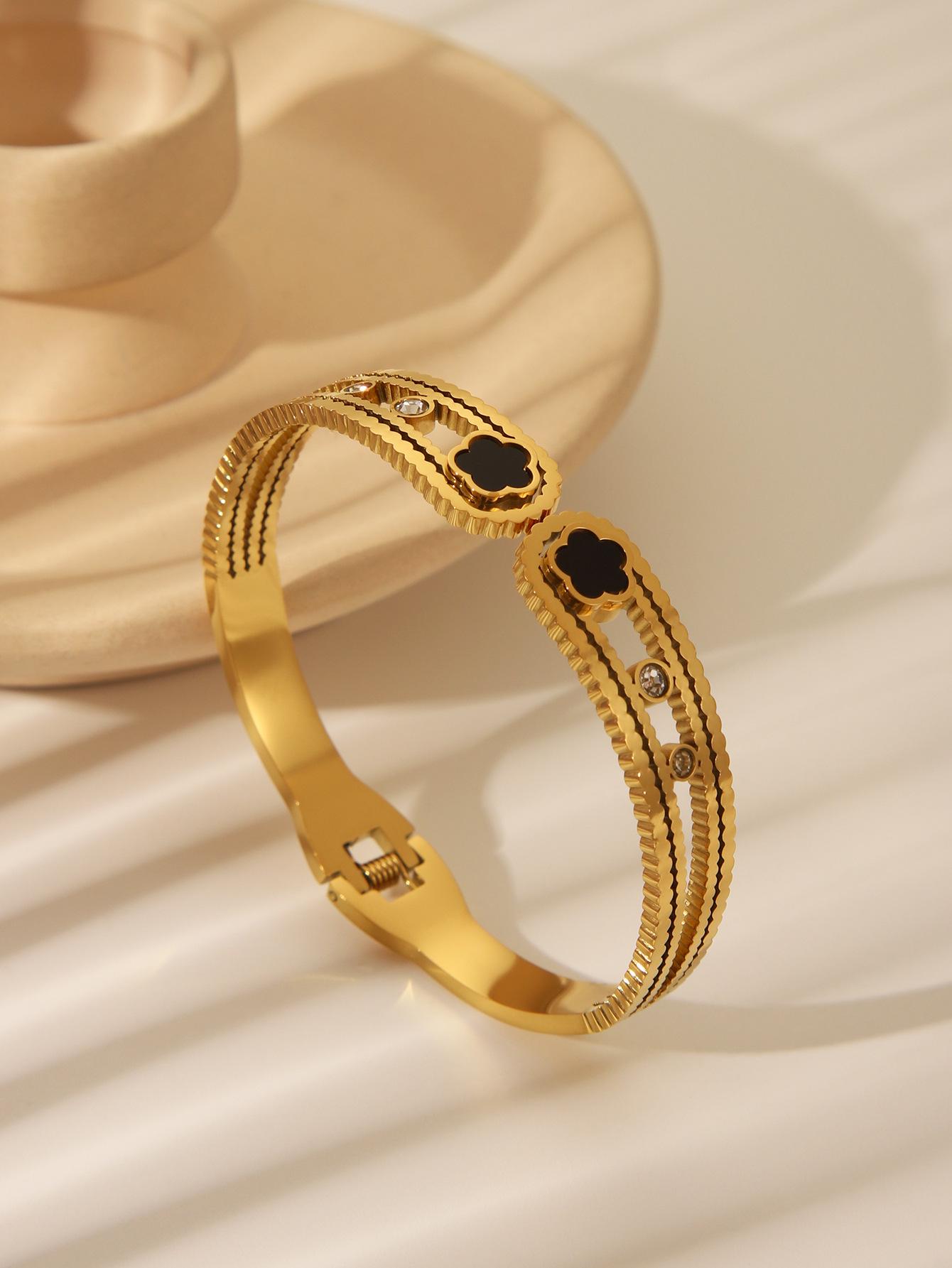 Элегантный позолоченный браслет из нержавеющей стали с полыми звеньями для женщин