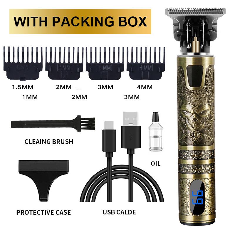 New Hair Clipper LCD Digital Display Household Hair Clipper Retro Oil Head Electric Clipper T9 Buddha Head Carving Small Clipper