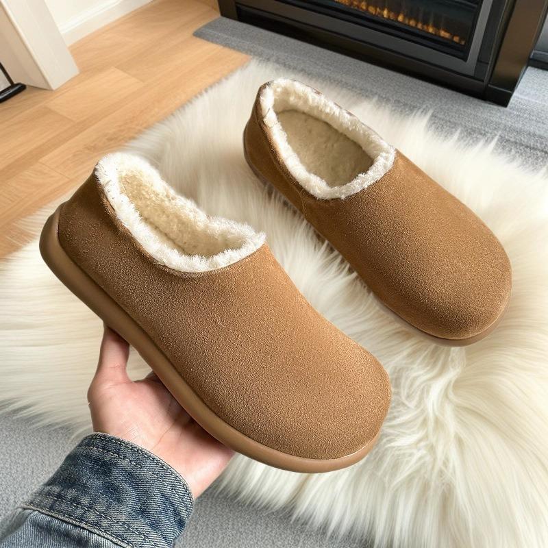 3673 Leather Velvet Women's Autumn and Winter New Warm Cotton Shoes Bag Head Half Drag Fluff