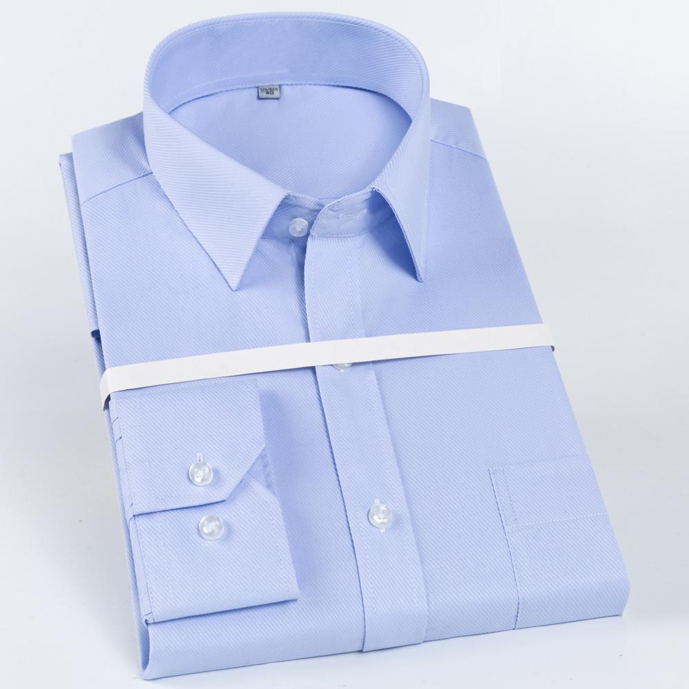Men's Classic Dress Shirt Solid Long Sleeve Wrinkle Free Man Clothes Business Social Button-up Twill Formal Shirts with Pocket