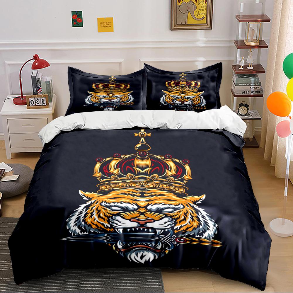 King Tiger Crown Design Bedding set (1 duvet cover, 2 pillowcases, duvet not included)
