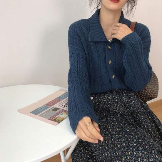 

Женский осенне-зимний свитер, пальто, вязаный толстый однобортный сплошной цвет на пуговицах с длинным рукавом, теплый мягкий кардиган с лацканами, короткая женская куртка, трикотаж