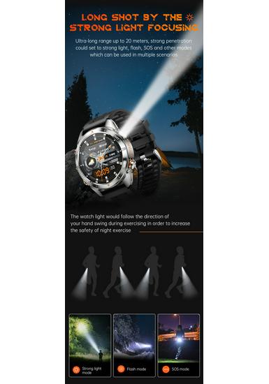 KT80 Smartwatch: 3ATM Waterproof, Bluetooth Calling, 1.53" Touchscreen with Flashlight.