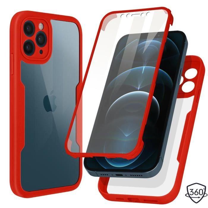 Coque de protection - pour iPhone - 12 Pro - 360° - Rouge - Transparente avec contour rouge