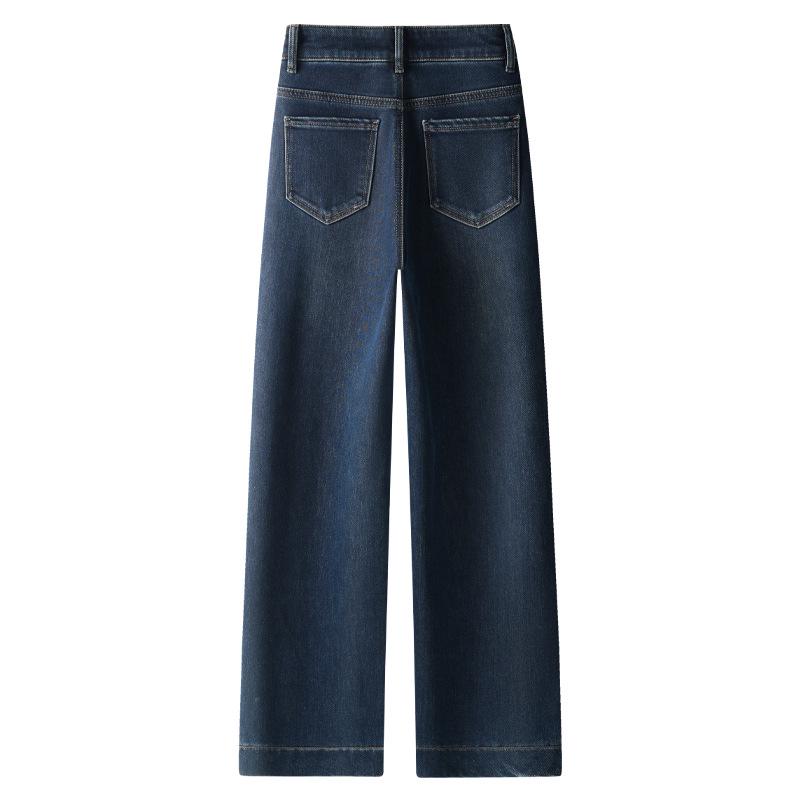 Blue Women's High Waist Retro Flocked Jeans - 2024 Wide Leg, Slimming, Loose Straight, Floor-Length Pants
