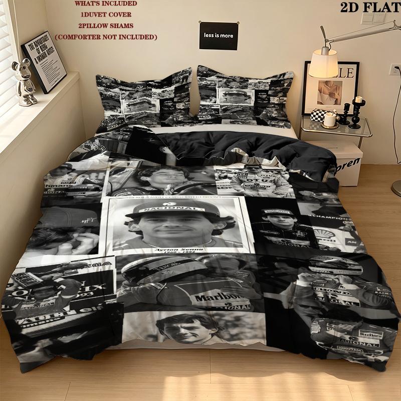 Set Copripiumino Trapuntato Ayrton Senna Federe Decorazione Casa Regalo di Compleanno (1 * copripiumino + 2 * federa, senza nucleo)