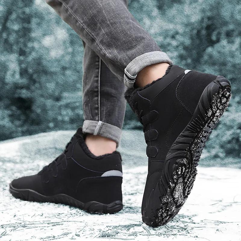 New Snow Boots Winter Non-slip Water-resistant Plus Velvet Warm Cotton Shoes Thick-soled Barefoot Five-finger Shoes Men Women