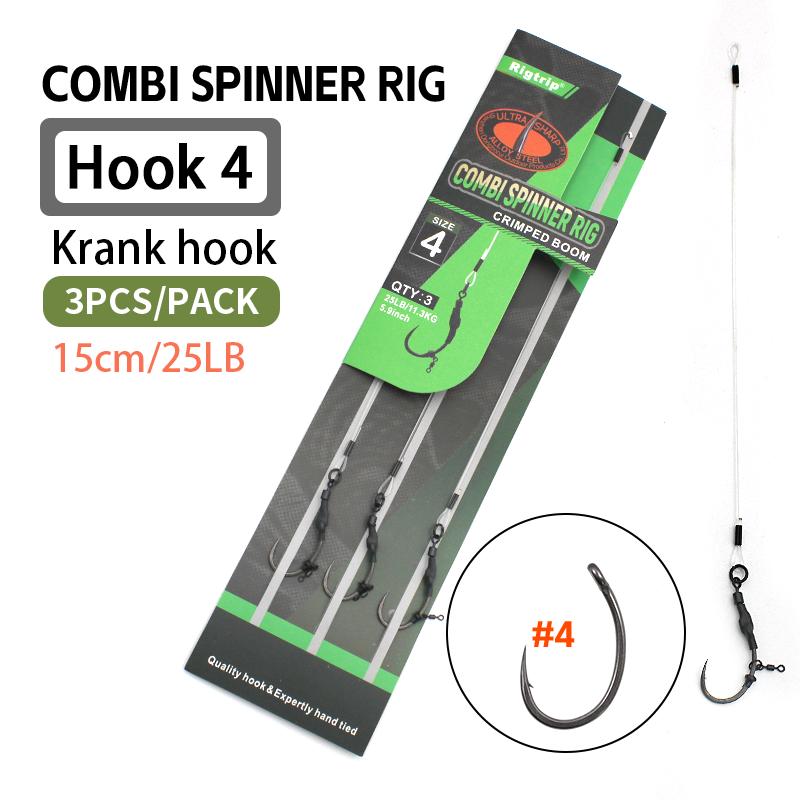 3pcs/pack Carp Fishing Accessories Ready Made Combi Spinner Rig Krank Hook Size 2 4 6 With Booms QC Swivel For Carp Fishing Terminal Tackle
