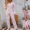Women's Long-Sleeve Cardigan with Turn-Down Collar Top and Long Pants—Pajama and Loungewear Set for Women