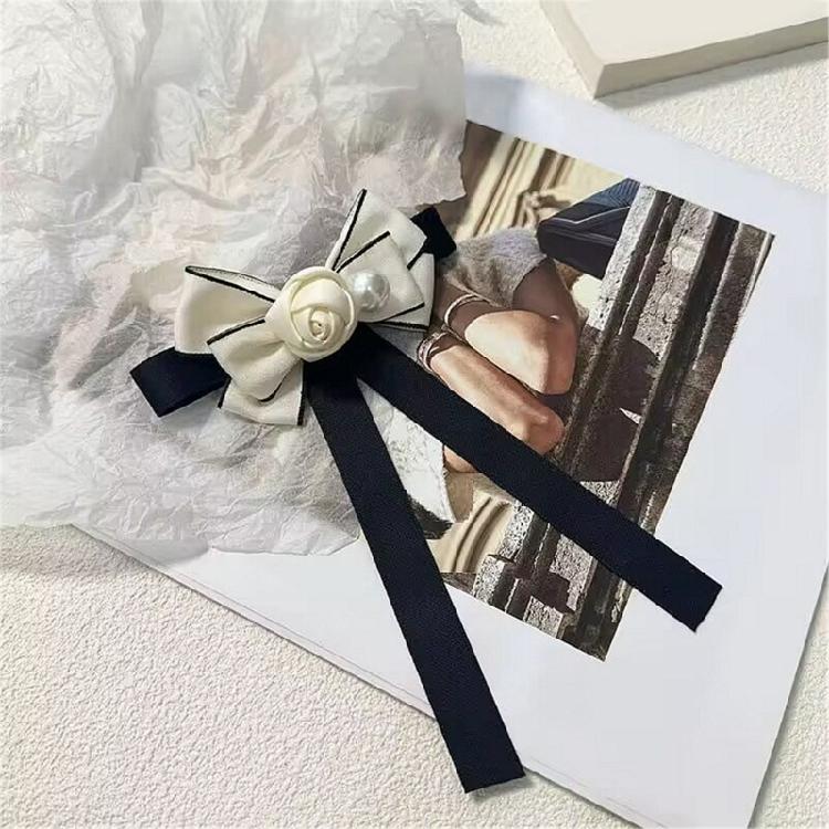 Womens Ribbon Bowtie Brooch Pin Student Uniform Pre Tied Necktie Clip Camellia Pearls Bowknot Corsage Shirt Jabot Collar
