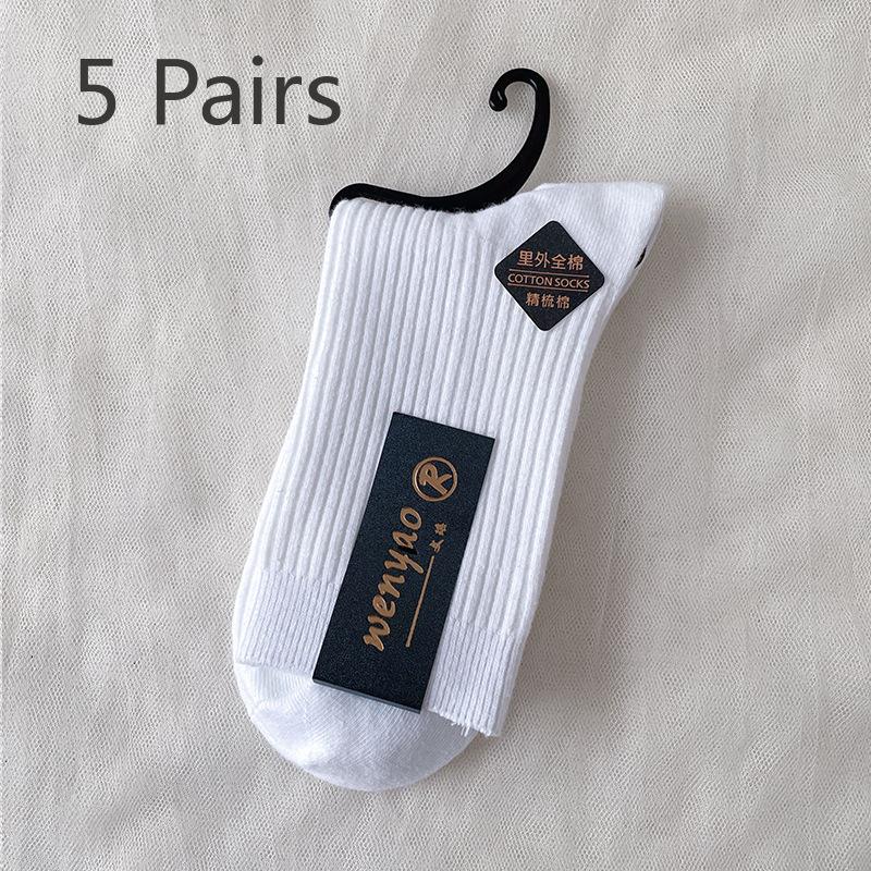 5 Pairs of Pure Cotton Socks, Men's Spring and Autumn Mid-calf Business Socks, Double-needle Men's Anti-odor and Sweat-absorbing Cotton Socks