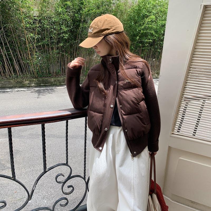 Winter new versatile age-reducing knitted splicing cotton-padded jacket design sense stand-up collar cold-proof and warm cotton-padded jacket women