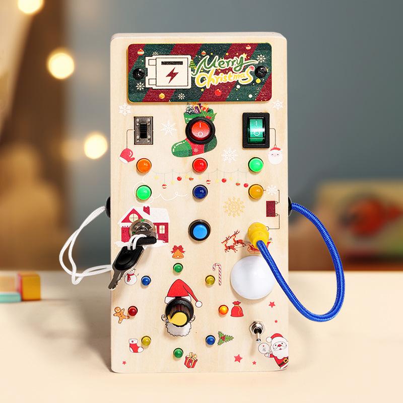 Cross wood children's educational early education tool analog electronic switching power supply LED light busy board busy light toy
