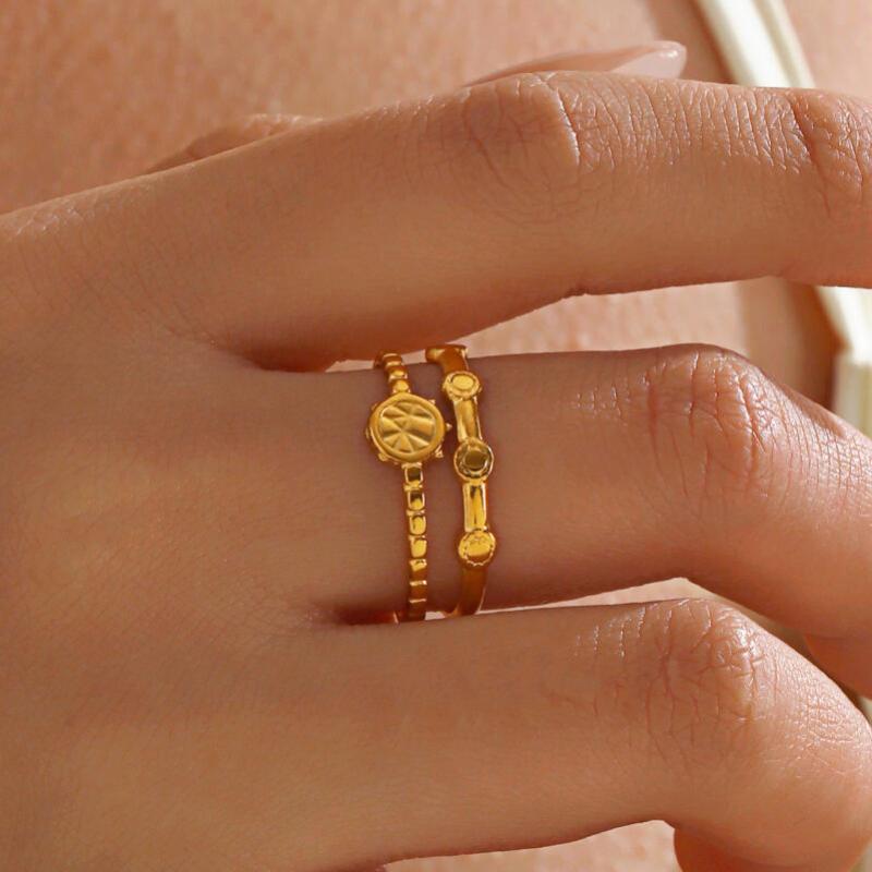Stainless Steel Geometric Round Opening Rings for Women Men Simplicity Casual Double Layer Hollow Rings Trend Daily Wear Jewelry