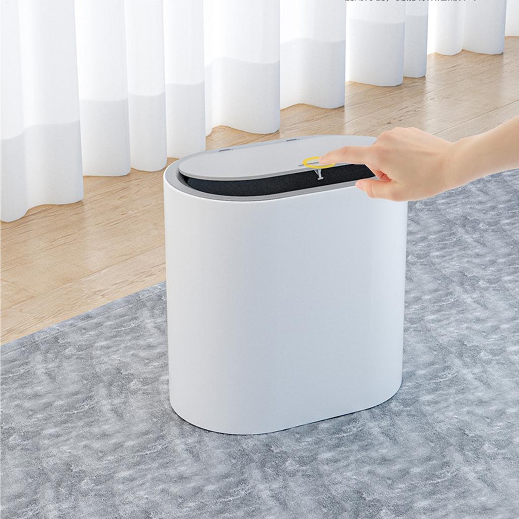 Trash Bin Press Top Waste Basket Bathroom Trash Can with Lid Stylish Slim Garbage Can Compact Spaces Wastebasket for Kitchen