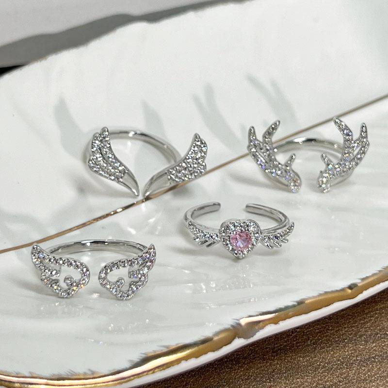 Fashion Zircon Antler Angel Wings Open Ring For Women Men Adjustable Couple Rings Jewelry Gift