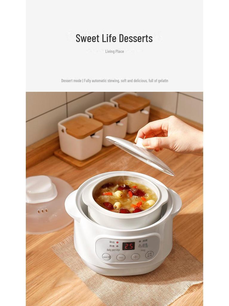 Electric Mini Ceramic Stew Pot with Timer - Auto Health Bird's Nest Steamer & Home Gift