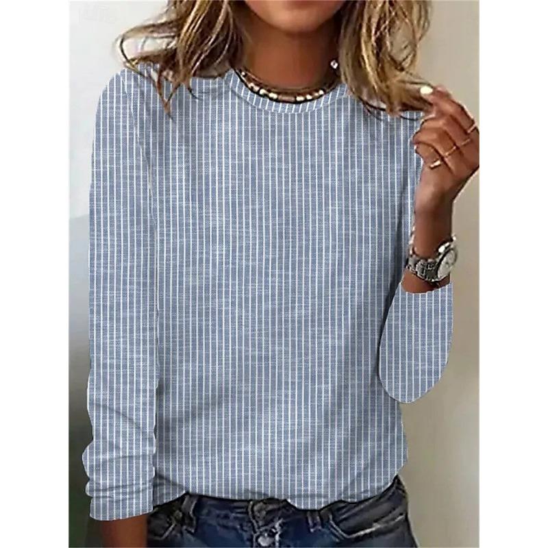 Women's T Shirt Print Graphic Geometric Striped Vintage Stylish Classic Long Sleeve Crew Neck Round Neck Regular Tops
