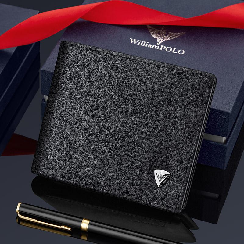 WILLIAMPOLO Men's Wallet 7 Card Holders Purse For Men Leather Luxury Credit Card Wallet Male Small Purse Gift P24QB400