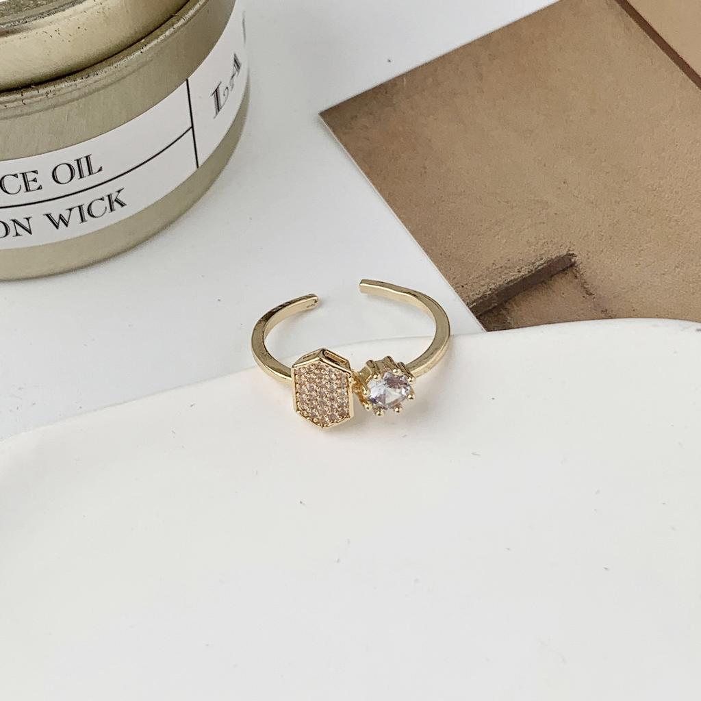 Light Luxury Diamond-Set Letter Love Fan-Shaped Geometric Ring Women'S Exquisite Versatile Temperament Girl Ring Ring