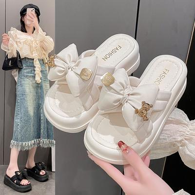 Summer Fashion Women's Slippers 2025 Versatile Thick Sole Women Casual Sandals Designer Bow Sexy Beach Slides Sandalias De Mujer