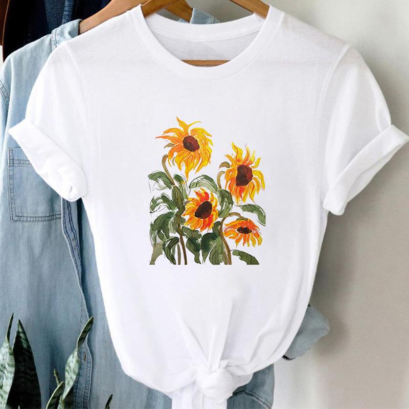 

Fashion Ladies T-Shirts Summer Skull Flower Print Female Tee Tops White Tshirt Short Sleeve Streetwear Harajuku Women Tshirts S білий