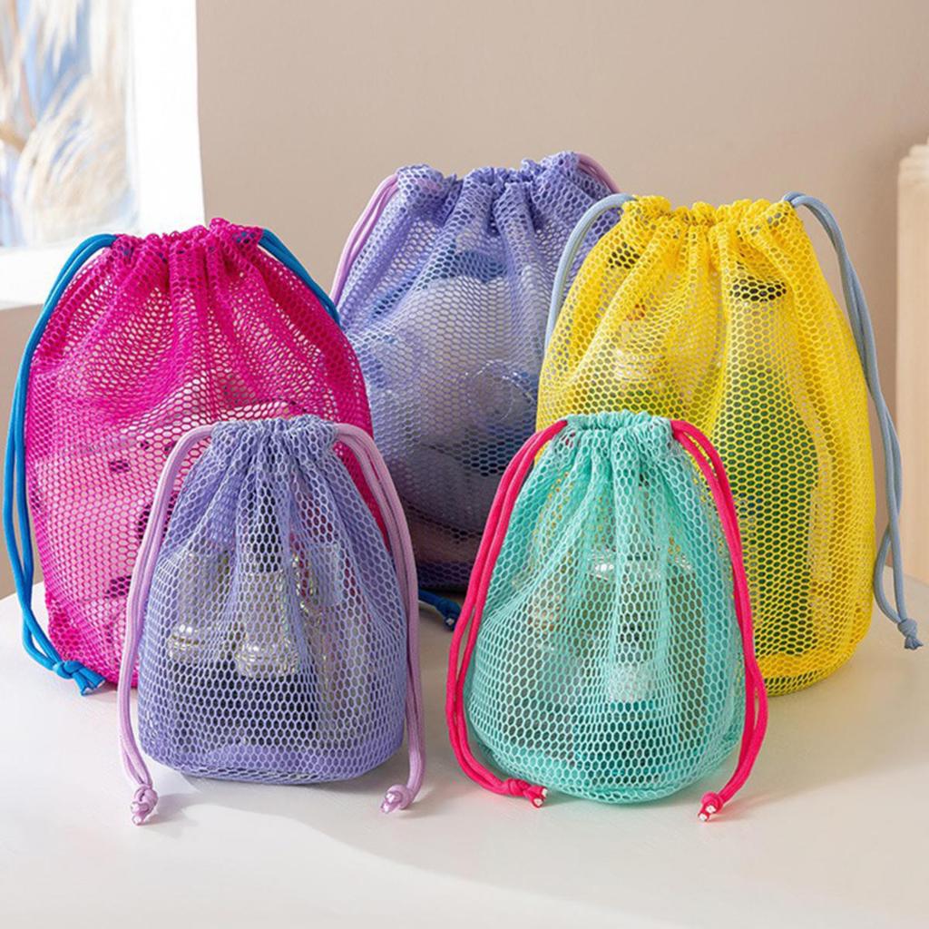 Mesh Lazy Toiletry Kits Coin Purse Dopamine Color Cosmetic Storage Bag Drawstring Large Capacity Fashion Travel Bathroom Bag
