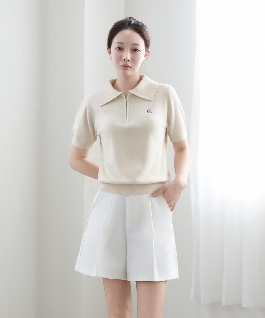 Keulleiseu Zip-Up Short Sleeve Knit_Black