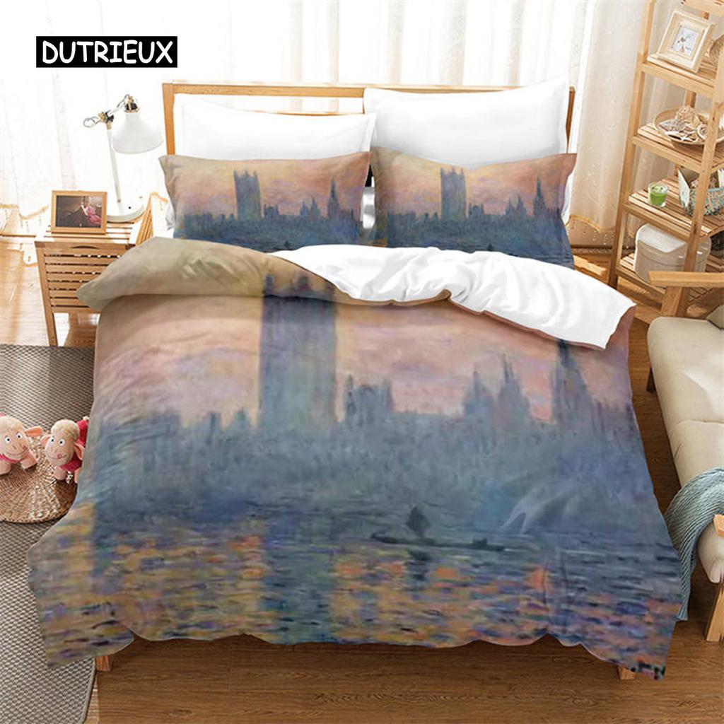 3D Artistic Bedding Set King Monet Van Gogh Style Sky Oil Painting Pattern Printed Duvet Cover With Pillowcases Hot Sale 2/3PCS