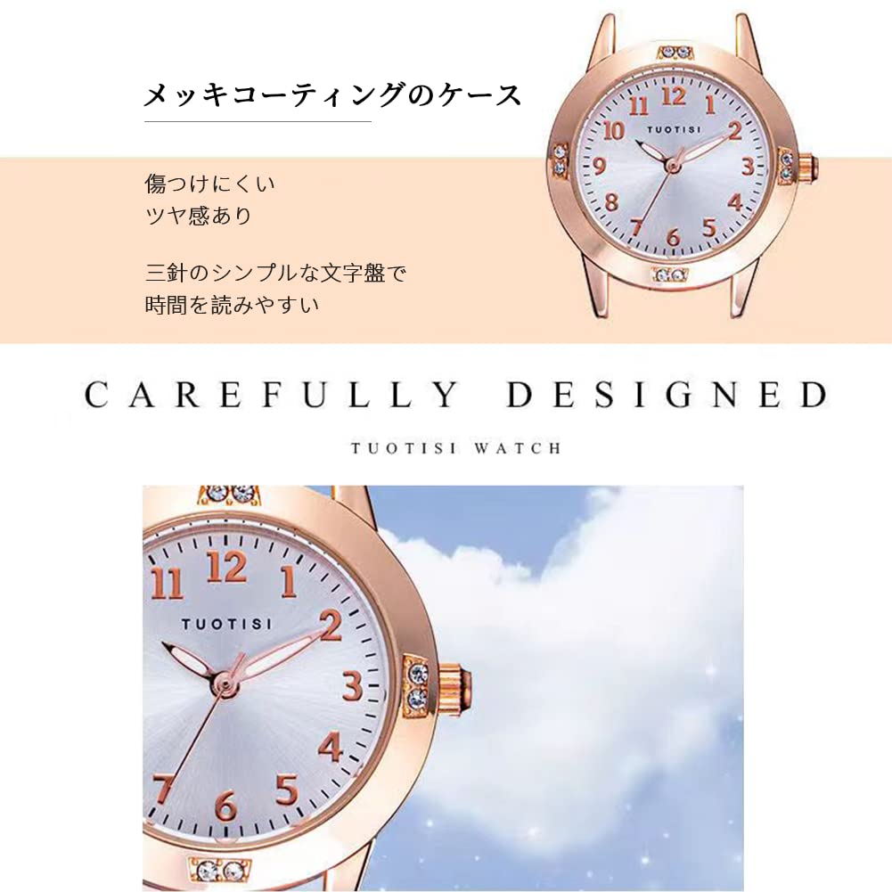 Girls' Quartz Watch, Round Face, Arabic Numerals, Analog, Waterproof, Everyday Watch, Cute for Students (Black)