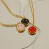 18K Pink Smiley Face Pendant Necklace - Stainless Steel Cartoon Jewelry for Women