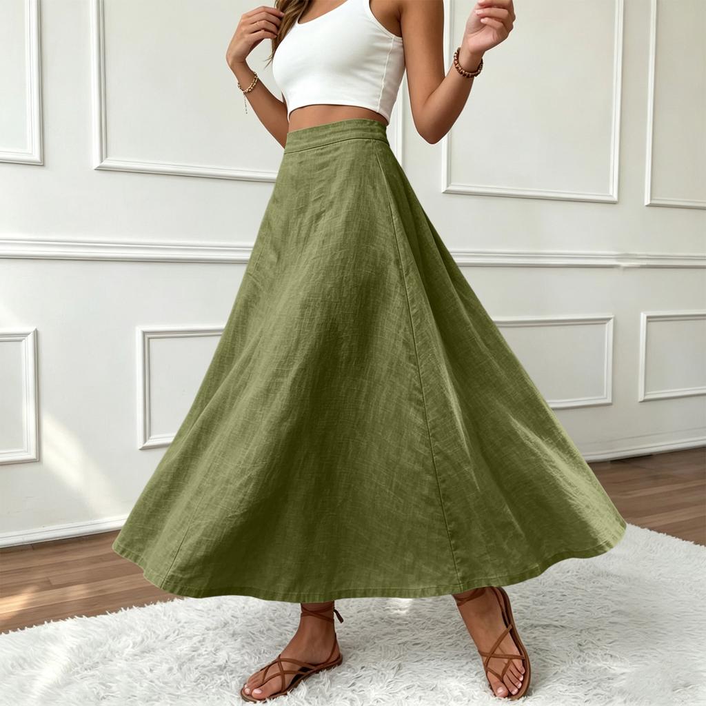 Damen High Waist A-Linien Rock mit elastischem Bund Farbe Lässiger Rock für den Alltag