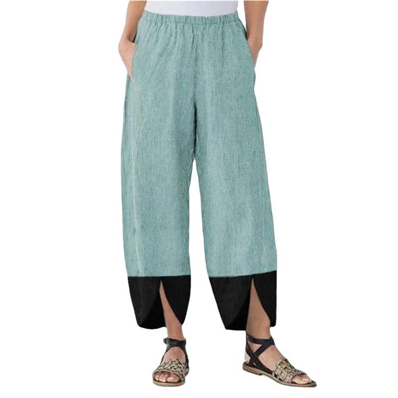 

Однотонные лоскутные полоски свободные повседневные прямые брюки с разрезом на маленькую ногу женские брюки S зелёный