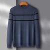 Neuer Wollpullover für Herren aus reiner Wolle, langärmelig, halbhoher Kragen, gestreifter Pullover mit Bodenbildung, Pullover mit Kammgarnmuster, Flut