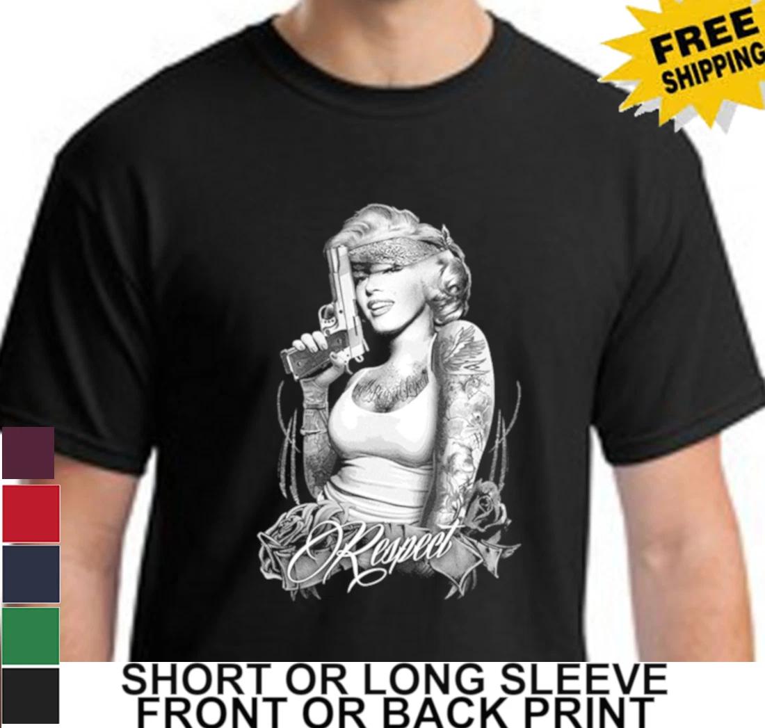 Marilyn Monroe Respect With Gun Roses Tattoos Norma Jean Gangster Men s T Shirt XXXL