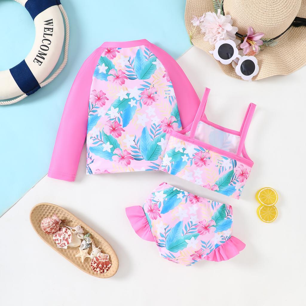 Girls Summer Swim Set Fish Scale Sleeveless Top Bikini Bottom 3PCS Beach Outfit