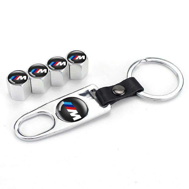 VOQO2 4Pcs Car Tire Valve Dust Caps With Car Badge Key Rings Keychain For BMW E53 E70 E71 E72 E83 X1 X2 X3 X4 X5 X6 X7 E84 F48 F49 F39