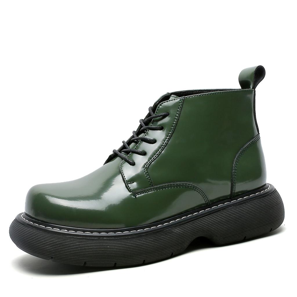 Men's British Style Black Leather Boots - Height Increasing Design, Durable & Stylish for Autumn, Winter & Casual Outfits