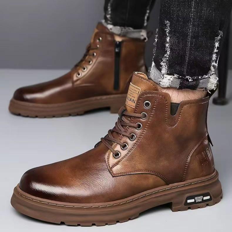 22 New Winter Velvet Warm Cotton Shoes British Style Leather Surface Casual High-top Martin Boots Snow Boots