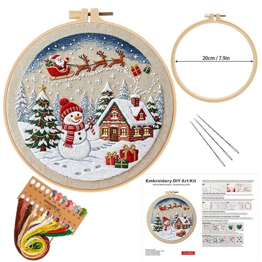 Santa Claus Christmas Embroidery Kit Handmade DIY Embroidery Kit Xmas Embroidery Craft Set  Indoor